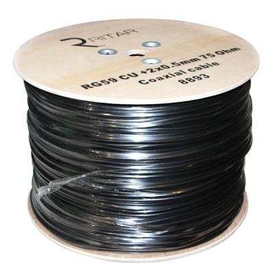 Кабель телевізійний Ritar RG-59, 0,81мм.CU, 64×0.12m CCA экран,+2*0.5power, black PVC (RT-B305-RG59+2×0.5mm / 08893)