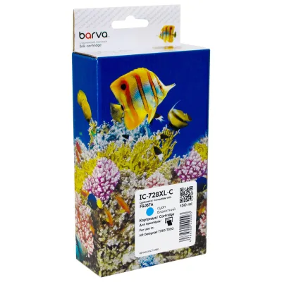 Картридж Barva HP 728XL/F9J67A, ver. U1-U30, 130 ml, Cyan (IC-728XL-C)